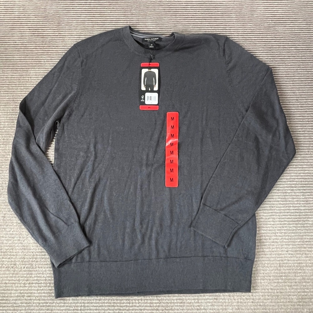Banana Republic Mens Merino Wool Crewneck Sweater Charcoal Gray Medium NWT Flaw